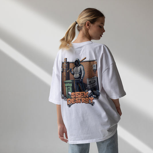T-shirt Oversize Seek and Destroy blanc
